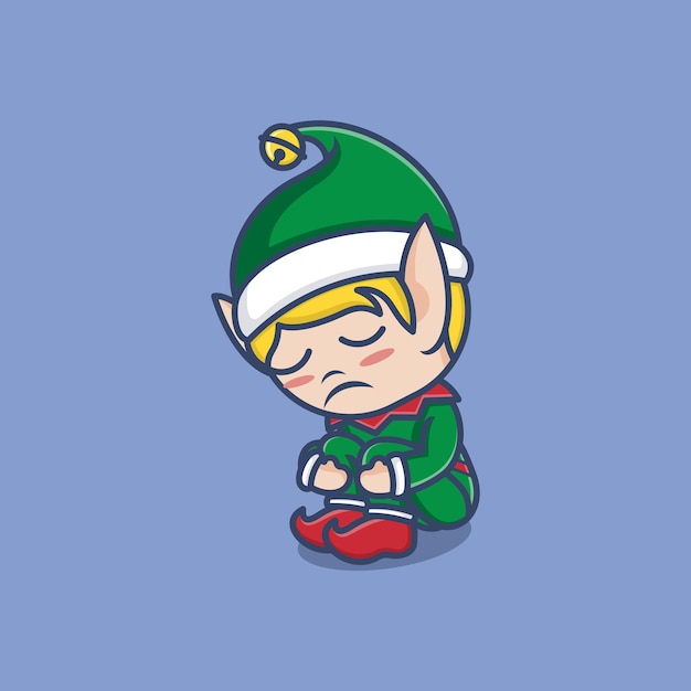 cute cartoon christmas elf sitting brooding