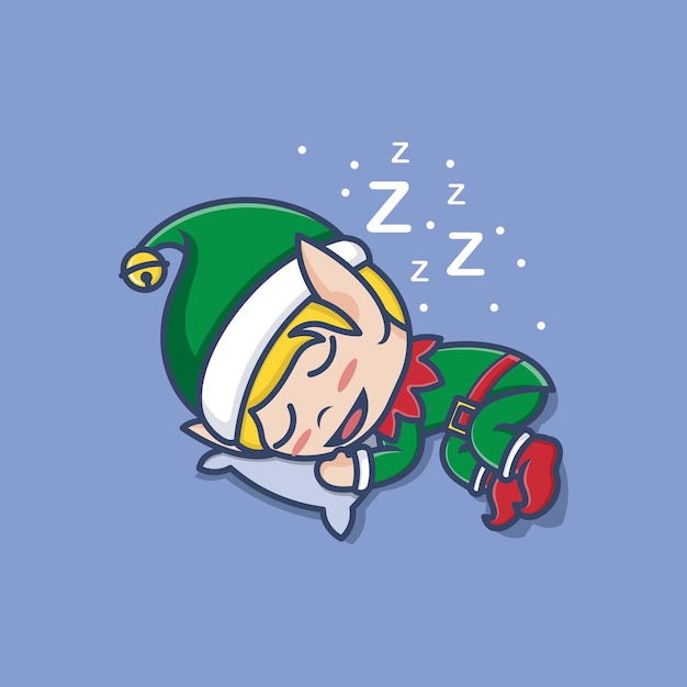 cute cartoon christmas elf sleeping on pillow