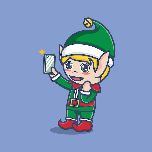 かわいい漫画のクリスマスのエルフの自撮り