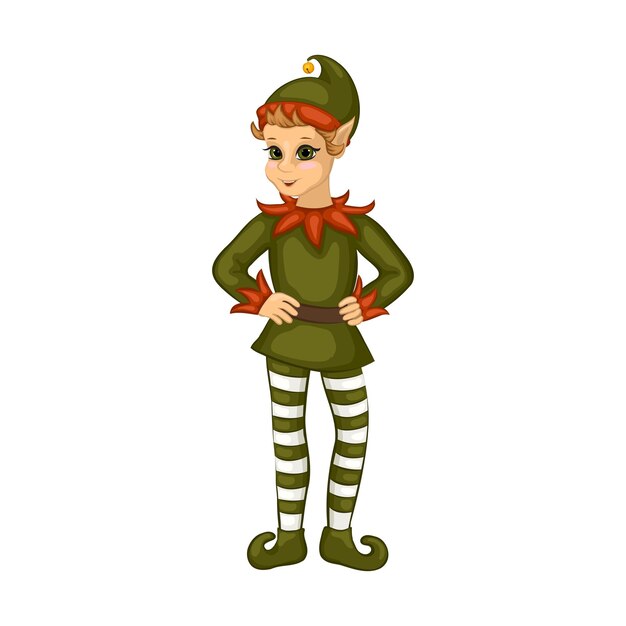 Vector cute cartoon christmas elf in a traditional costume.