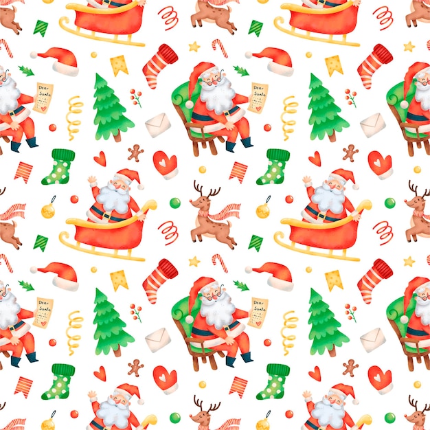 Cute cartoon christmas santa claus seamless pattern