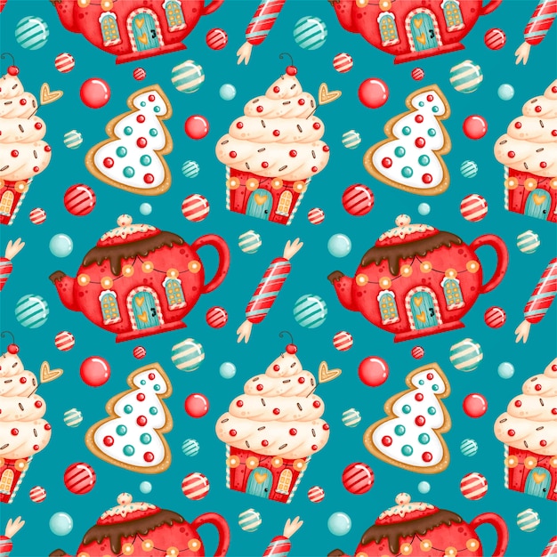 Vector cute cartoon christmas seamless pattern