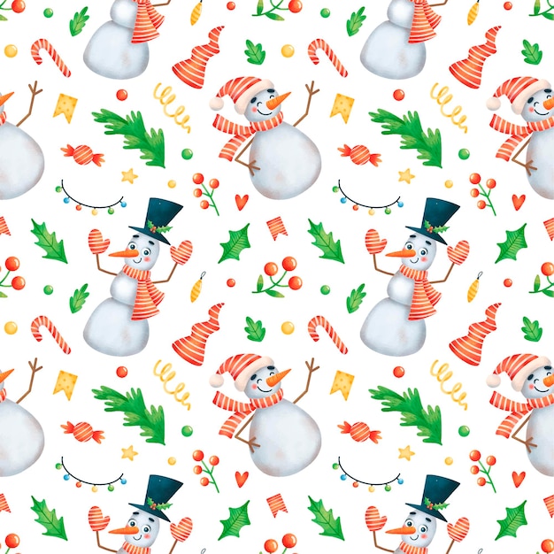 Cute cartoon christmas snowman seamless pattern
