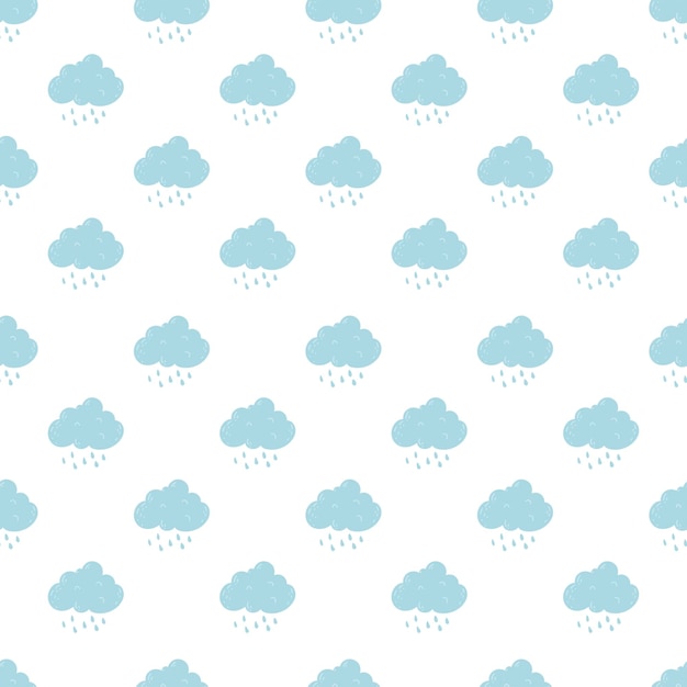 Vector cute cartoon cloud seamless pattern with rain drop grey background vector illustration flat design autumn seamless raincloud pattern