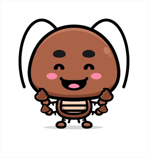 Vector cute cartoon cockroach holding poop