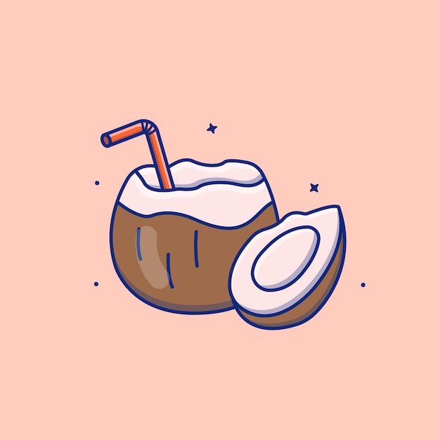 Cute cartoon coconut in vector illustration isolated food vector flat cartoon style