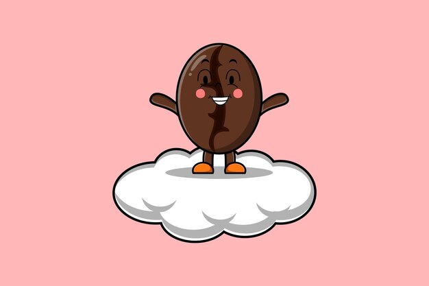 Cute cartoon Coffee beans character standing in cloud vector illustration