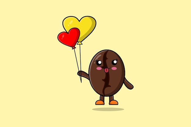 Cute cartoon Coffee beans floating with love balloon cartoon vector illustration