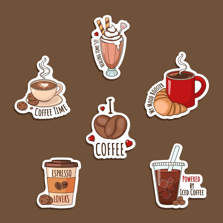 Vector cute cartoon coffee stickers collection
