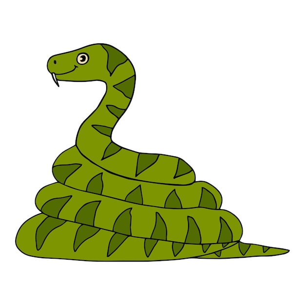 Vettore serpente a spirale simpatico cartone animato in stile doodle infantile isolato su sfondo bianco