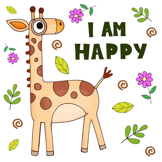 Cute cartoon colored giraffe with an inscription