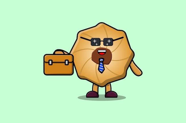 Cute cartoon Cookies businessman character holding suitcase illustration