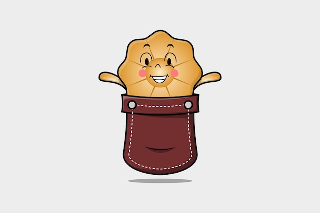 Симпатичный мультяшный персонаж Печеньки, выходящий из кармана, выглядит таким счастливым