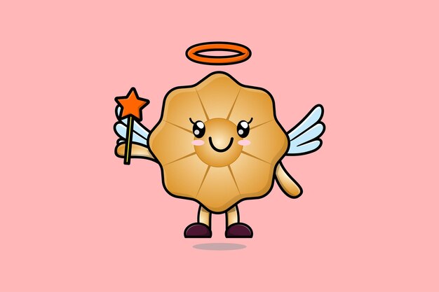 Cute cartoon cookies character in the form of fairy in 3d cartoon style concept