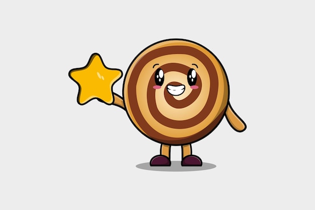 Cute cartoon Cookies character holding big golden star in cute modern style design illustration