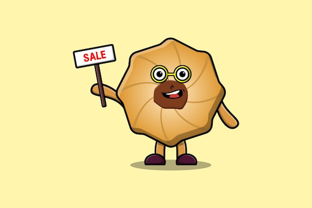 Cute cartoon Cookies character holding sale sign designs in concept flat cartoon style