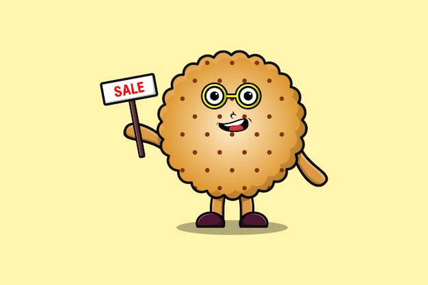 Cute cartoon Cookies character holding sale sign