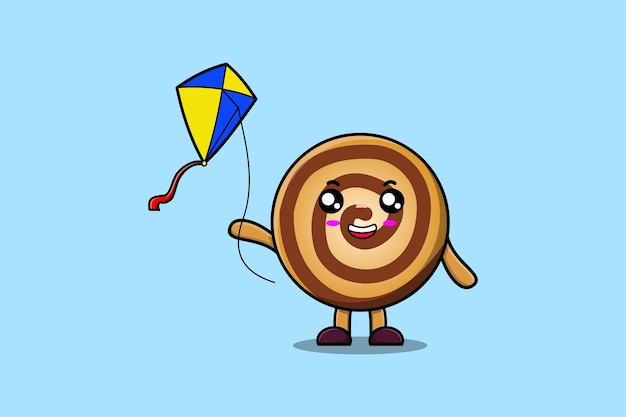 Cute cartoon Cookies character playing kite flying