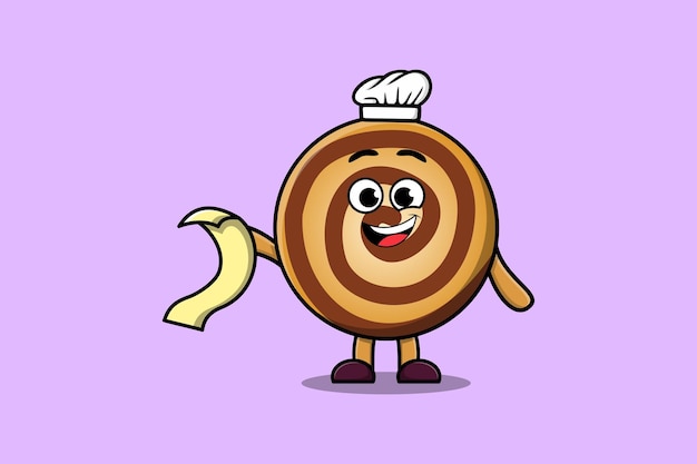 Симпатичный мультяшный персонаж шеф-повара печенья с меню в руке милый стиль дизайна иллюстрации