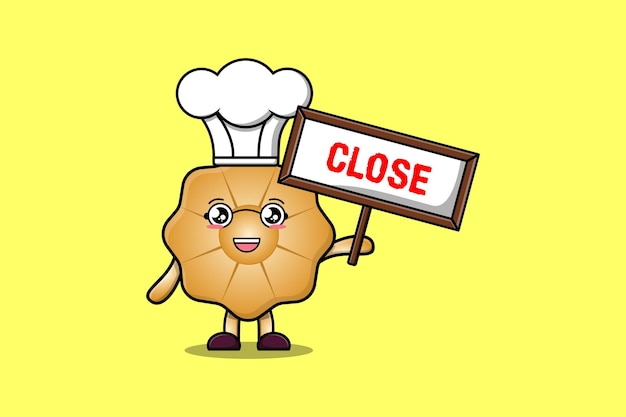 Cute cartoon Cookies chef holding close sign board