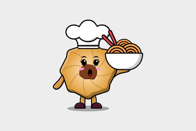 Cute cartoon Cookies chef holding noodles in bowl