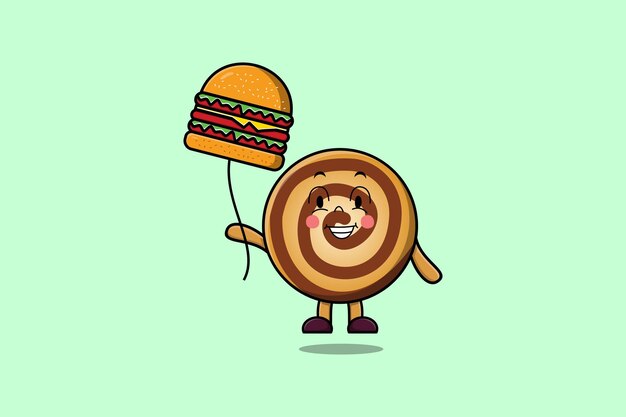 Cute cartoon Cookies floating with burger balloon