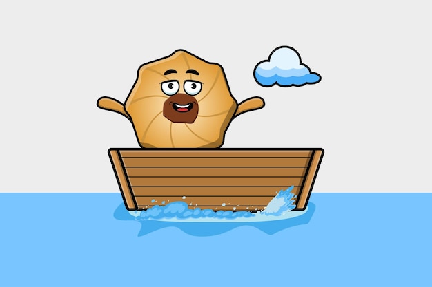かわいい漫画のクッキーがボートのイラストに乗る