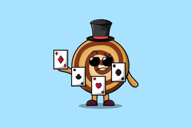 Cute cartoon Cookies magician playing magic cards