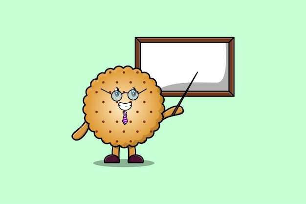 Cute cartoon Cookies teacher character teaching with whiteboard in flat cartoon style concept