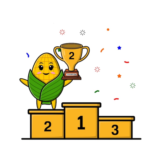 Cute cartoon corn as the second winner with happy expression in 3d modern style design