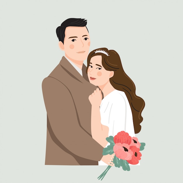 cute cartoon couple bride and groom