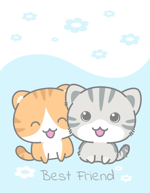 Cute Cartoon Couple Little Kitten Best Friend