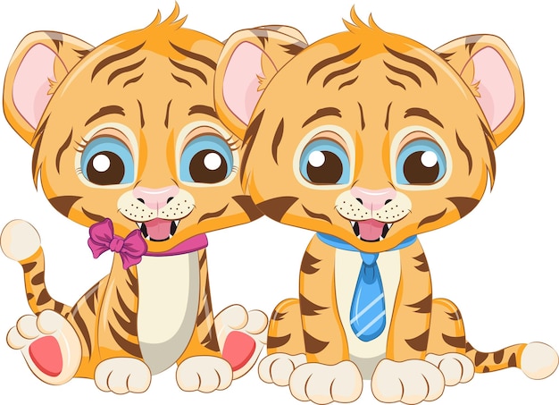 Vector cute cartoon couple tiger vector