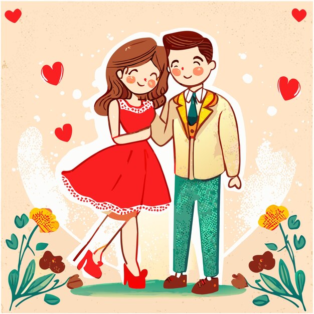 Cute cartoon couple valentines day vibes