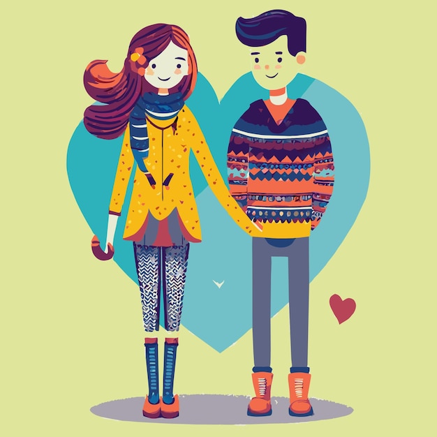 Vector cute cartoon couple valentines day vibes