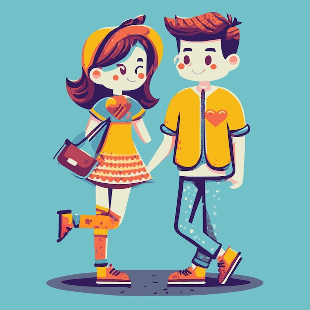 Vector cute cartoon couple valentines day vibes