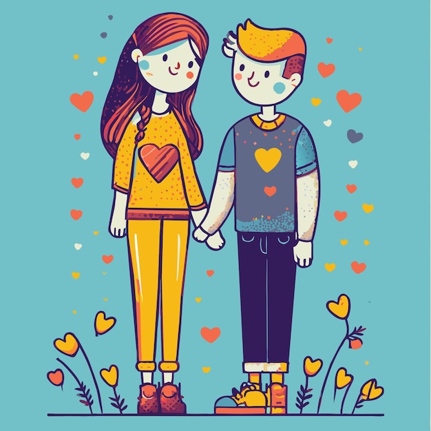 Vector cute cartoon couple valentines day vibes