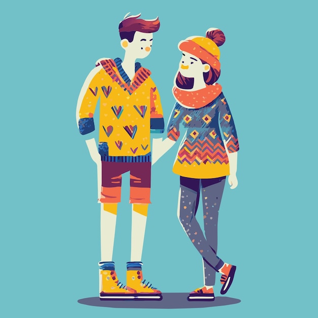 Vector cute cartoon couple valentines day vibes