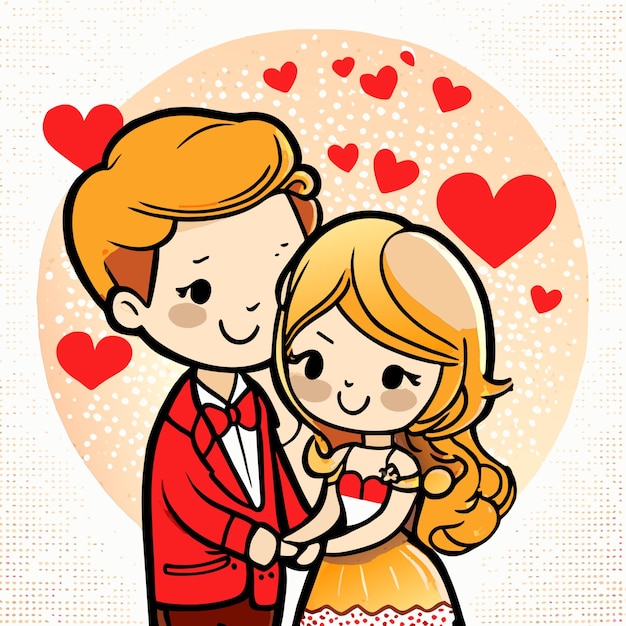 귀여운 만화 커플 발렌타인 데이 비브
