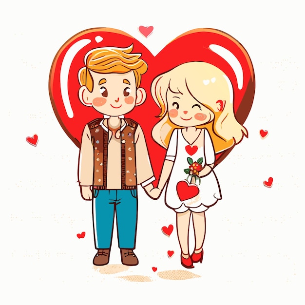 Vector cute cartoon couple valentines day vibes