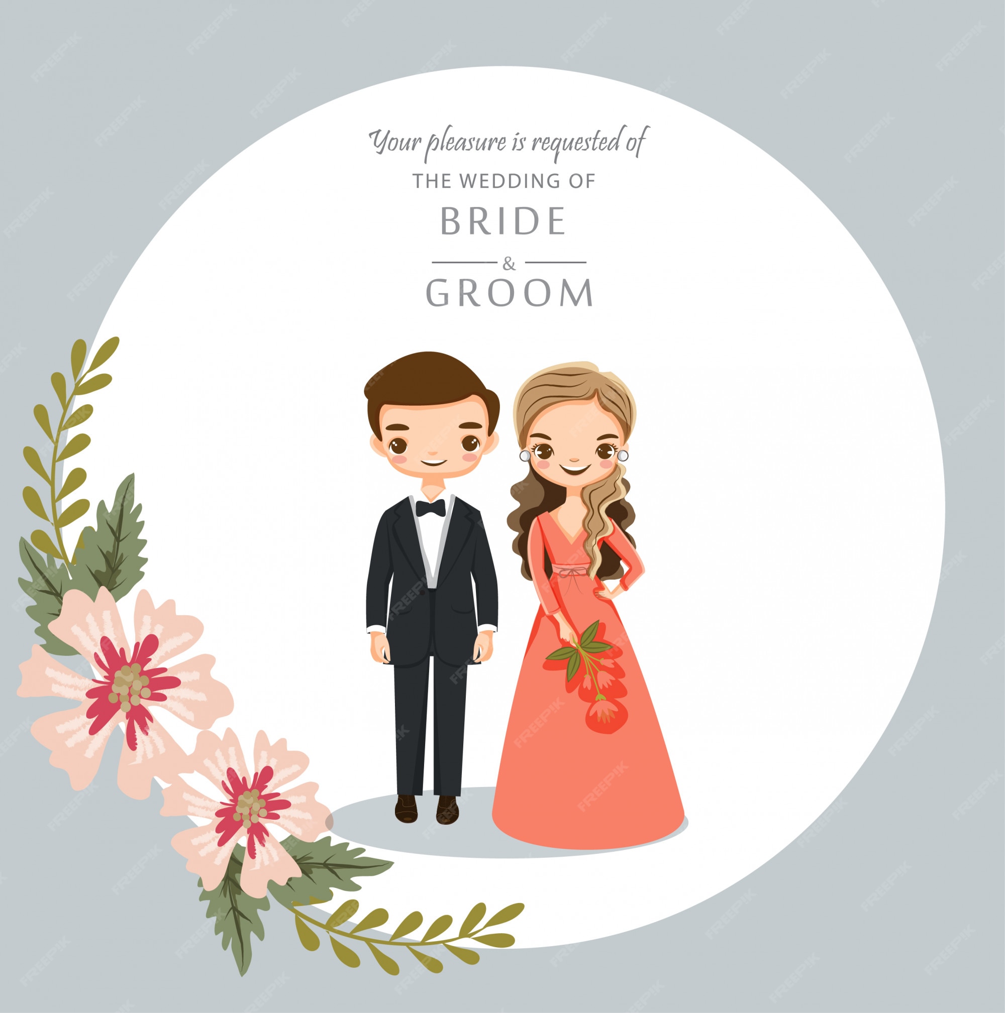 Premium Vector | Cute cartoon couple for wedding invitations card Premium Vector | Cute cartoon couple for wedding invitations card