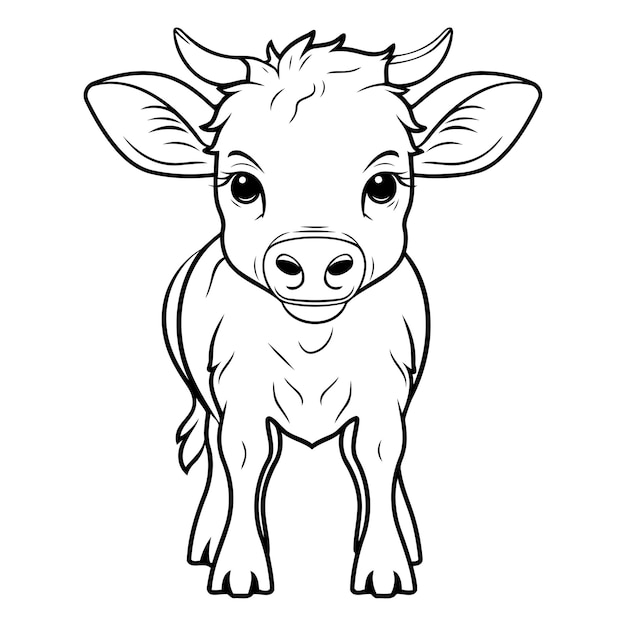 Cute cartoon cow for coloring book or page