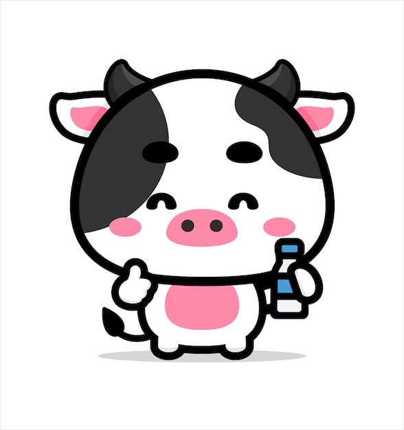 Vector cute cartoon cow drink milk