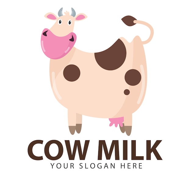 Cute cartoon cow logo illustration