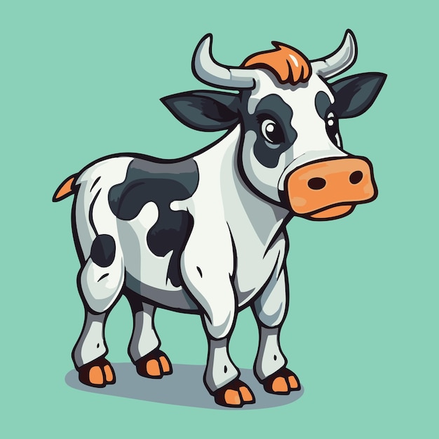 Cute cartoon cow Vector illustration of a cow on a green background