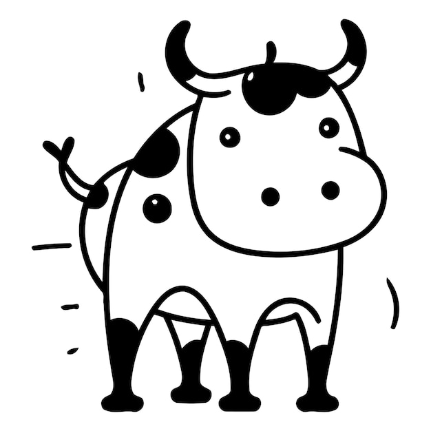 Vettore una caricatura di una mucca in cartone animato in stile doodle