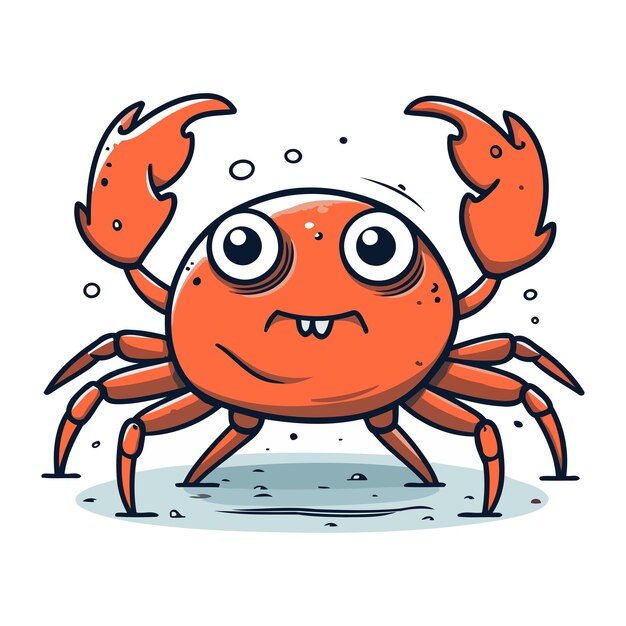 Vector cute cartoon crab character vector illustration isolated on white background