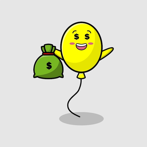 Cute cartoon Crazy rich balloon with bank sack shaped funny in modern design