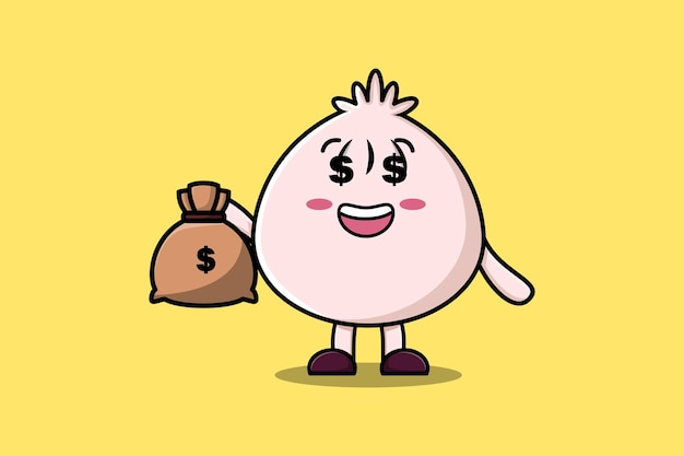 Cute cartoon Crazy rich Dim sum with money bag shaped funny in modern design illustration