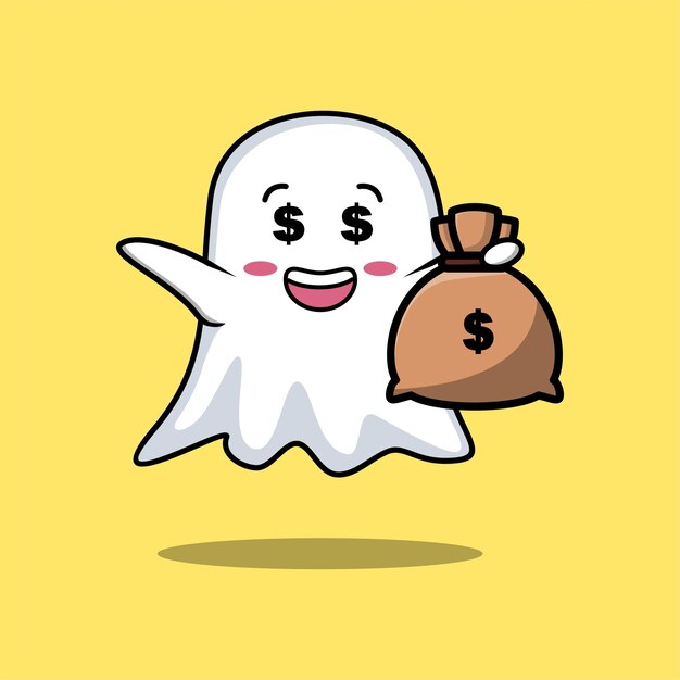 Cute cartoon Crazy rich ghost with money bag shaped funny in modern design for tshirt sticker log